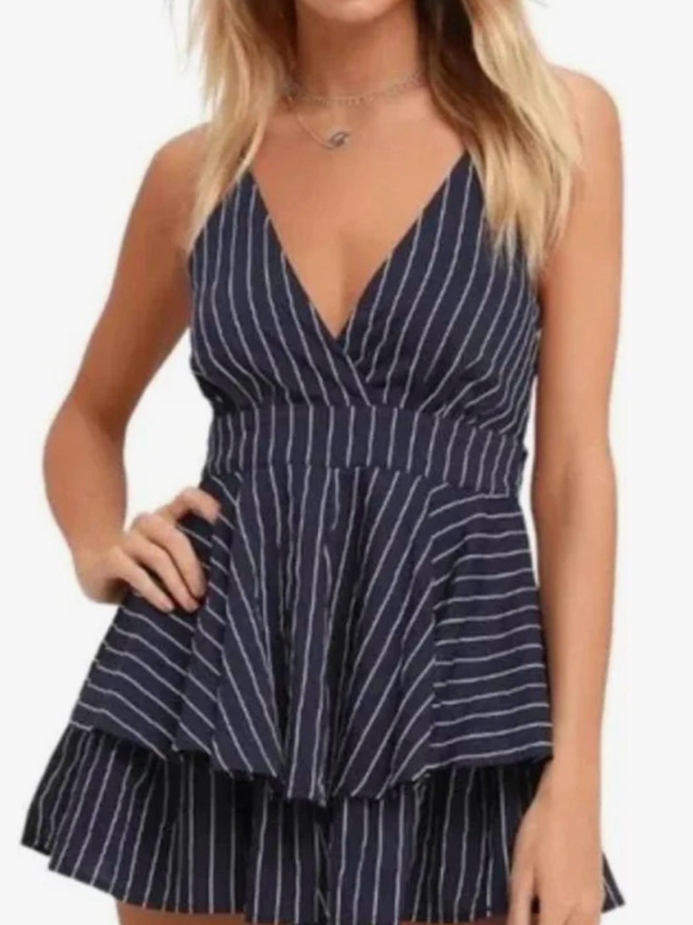 Lulu's Navy and White Striped Mini romper dress
